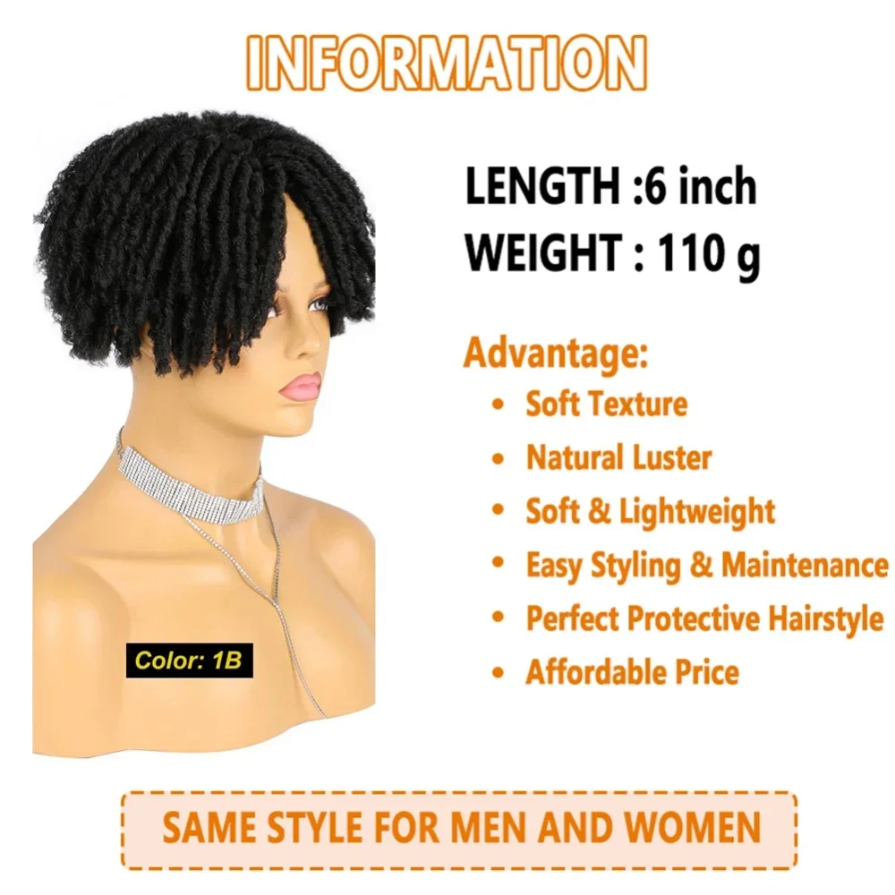 الاصطناعية Dreadlock الشعر توبر كليب في مضفر نصف الباروكات Locs شعر مستعار مضفر لينة شعر مستعار قصير الفزع للرجال والنساء