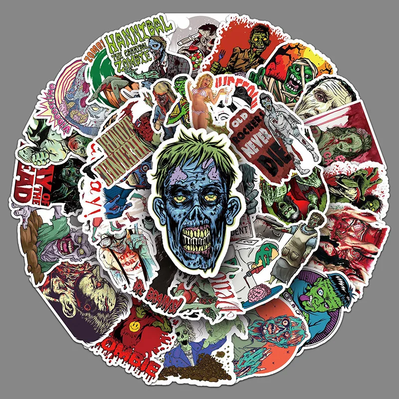 51Sheets Creative DIY Zombie Stickers Individuality Horror Suitcase Helmet Refrigerator Notebook Stickers Children's Gift Toy