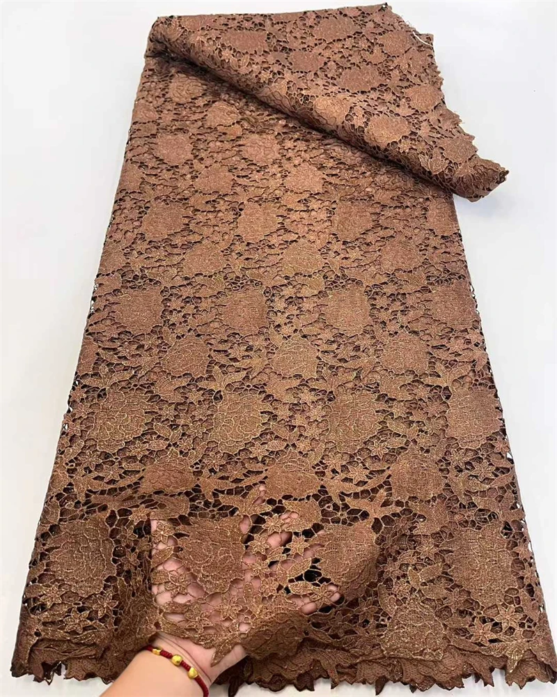 ผ้าลูกไม้คุณภาพสูงจากแอฟริกา ไนจีเรีย ผ้าไหมนม แต่งเลื่อม ผ้าลูกไม้กิปัวร์ สำหรับงานแต่งงาน งานปาร์ตี้ วัสดุสำหรับตัดเย็บ