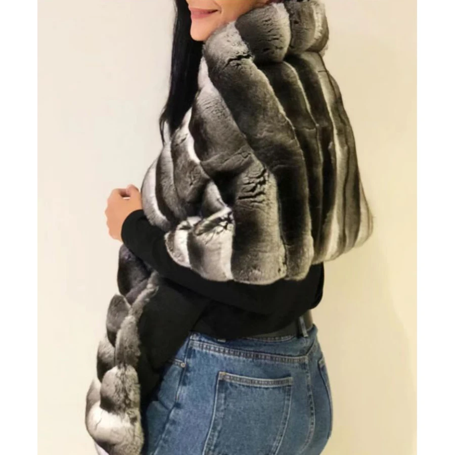 Real Rex Rabbit Fur Shawls For Women Fashion Chinchilla Color Poncho Luxury Winter 2023 Fur Shawl Long