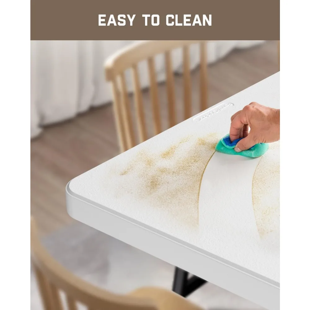 Heavy Duty 8ft Folding Table with Six Legs, 500 lbs Capacity, Plastic Fold-in-Half Table for Indoor Outdoor Use