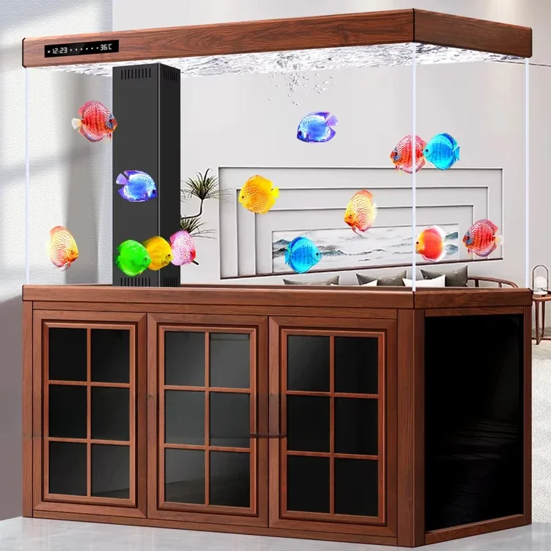 New Chinese fish tank aquarium ultra-white glass household against the wall lazy water bottom filter medium and large arowanaH