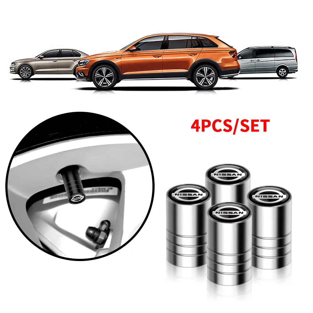 4PCS Metal Car Wheel Tire Air Valve Caps Stem Covers For Nissan Nismo Tiida Teana GTR 350Z 370Z 240SX Juke Note Versa Almera