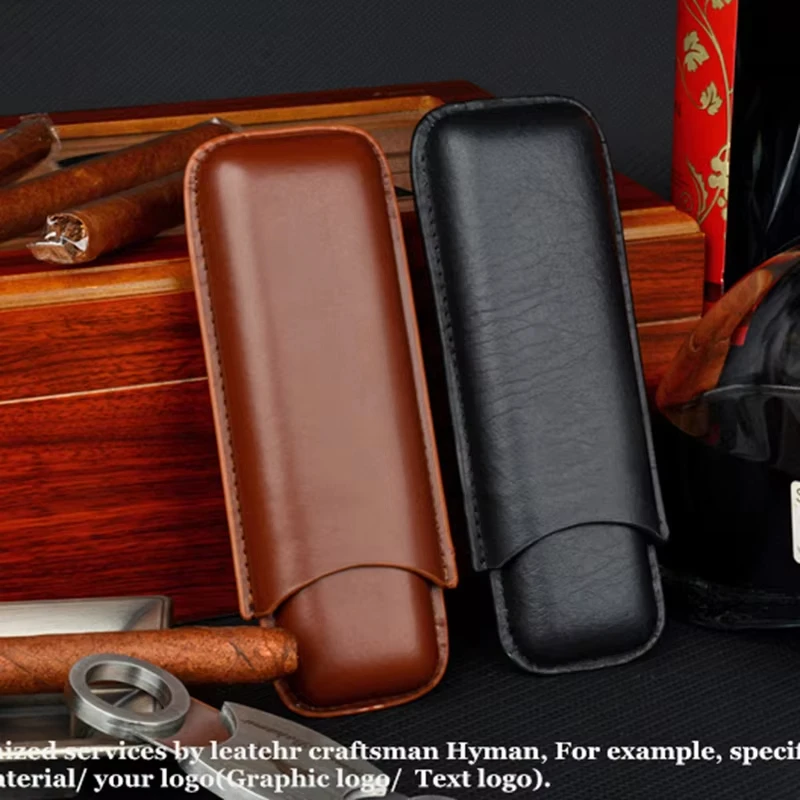 

Portable Cigar Case Man-Made Leather Carrying 2 Tube Cigar Holder Humidor Travel Box Smoking Cigar Accessories