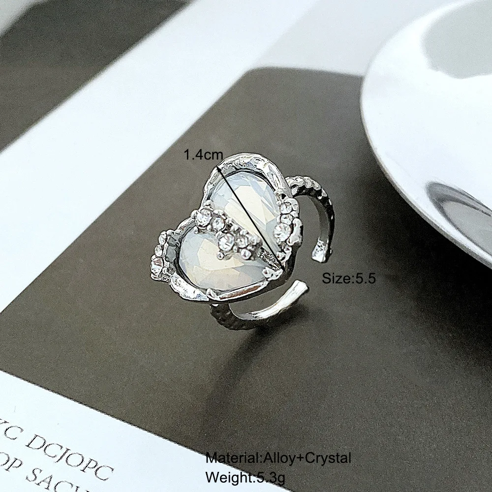 1 Set Fashionable, Cool Style Ring, Heart-Shaped Zircon Ring, Female Ins, Niche Design, High-End Feel, Adjustable Opening Ring