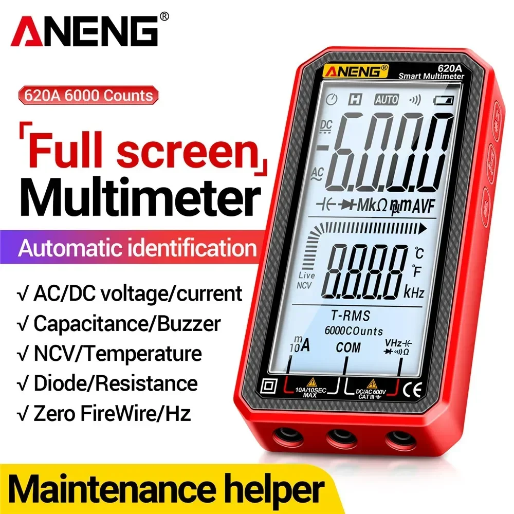 

ANENG 620A Pro Smart Multimeter AC/DC Voltage Meter Multitester Electrical Capacitance Meter Temp Ohm Current Tester Tools