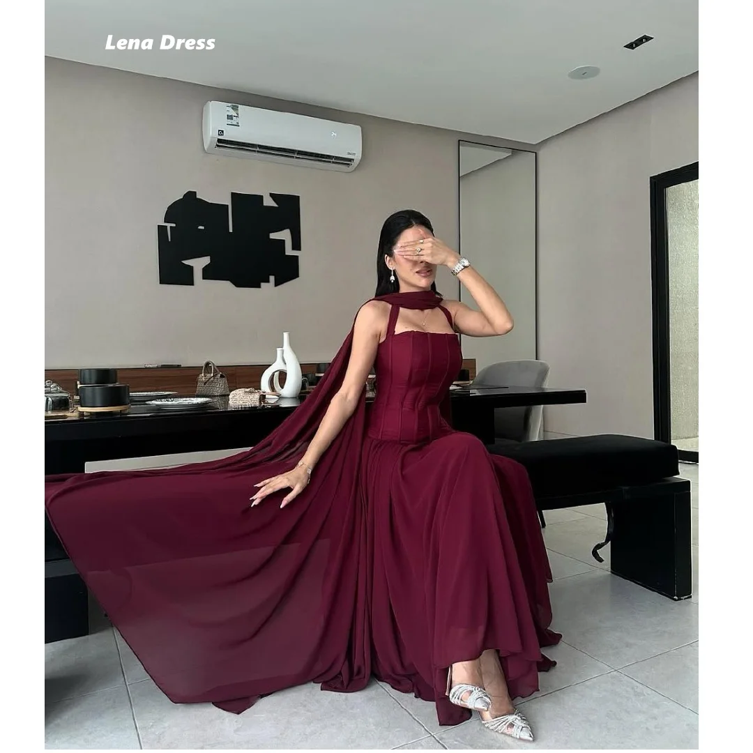 

Lena Chiffon Elegant Party Evening Dresses for Special Occasions Line A Wedding Party Dress Woman 2025 Custom Made Claret Shawl