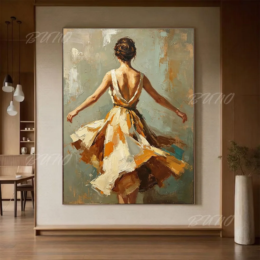 100% Handmade Abstract Oil Painting Original Palette Knife Dancer Canvas Art For Home Living Room Decor Bedroom Wall Art