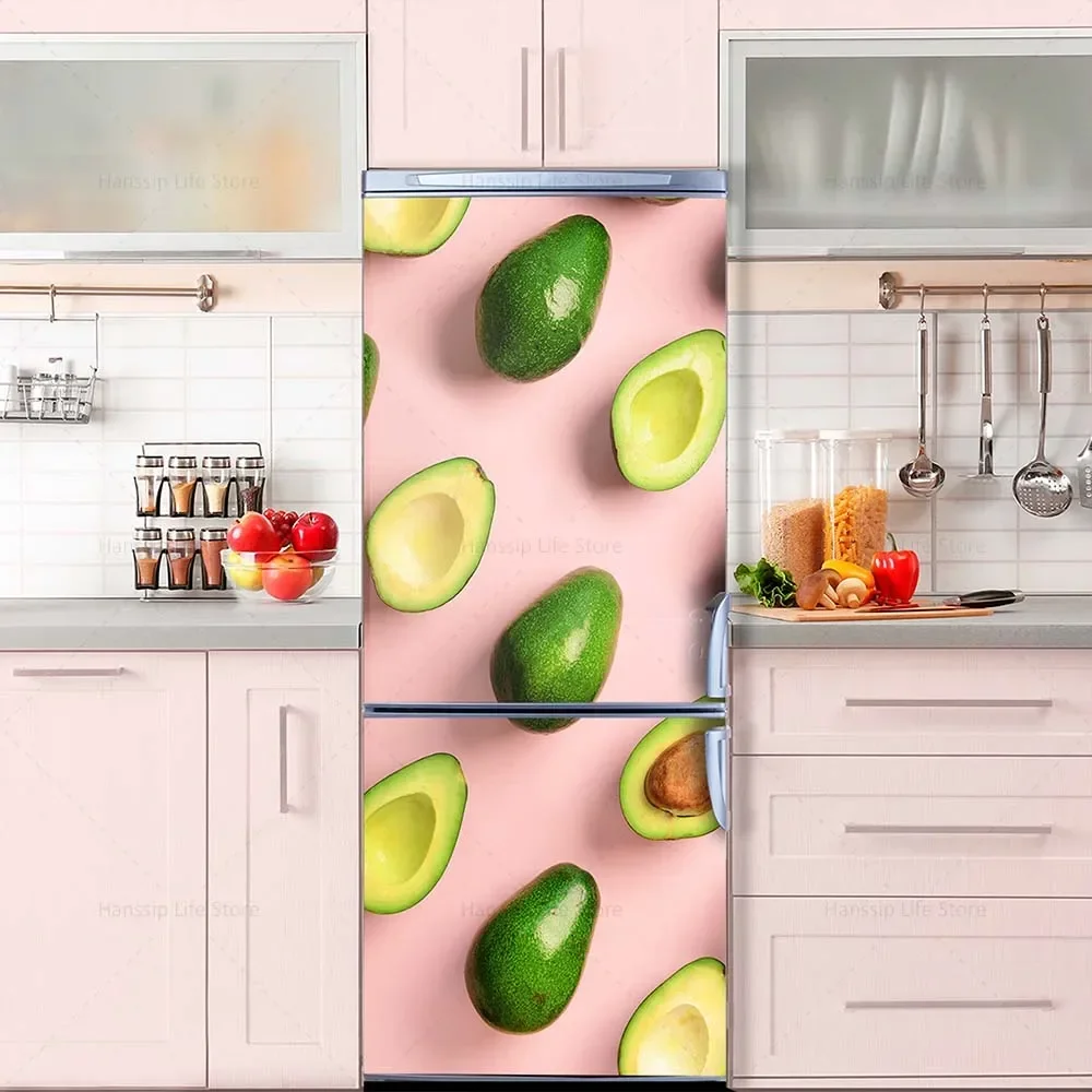 INS Fridge Door Wrap Vinyl Sticker, Kitchen Refrigerator Door Wallpaper Decal, Freezer Covering Art Poster Peel and Stick Mural