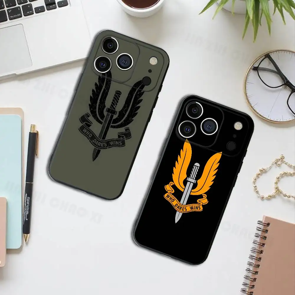 

SAS WHO DARES WINS Black Phone Case For IPhone 17 16 15 14 13 12 13 12 11 Pro Max Plus XS XR Silicone Soft Back Cover