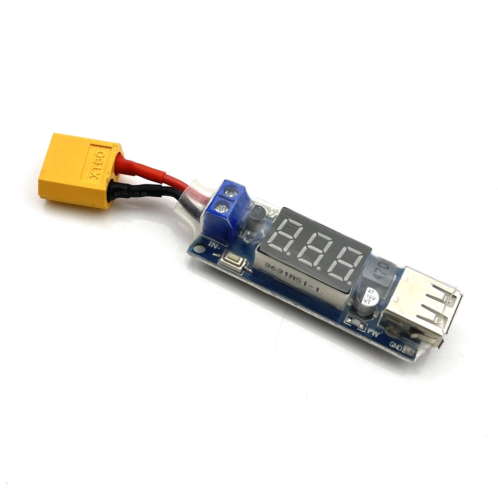 Conector de carga XT60 a USB 2,0, Adaptador convertidor de batería Lipo 2S-6S, 5V, 2A, LCD, módulo de control remoto