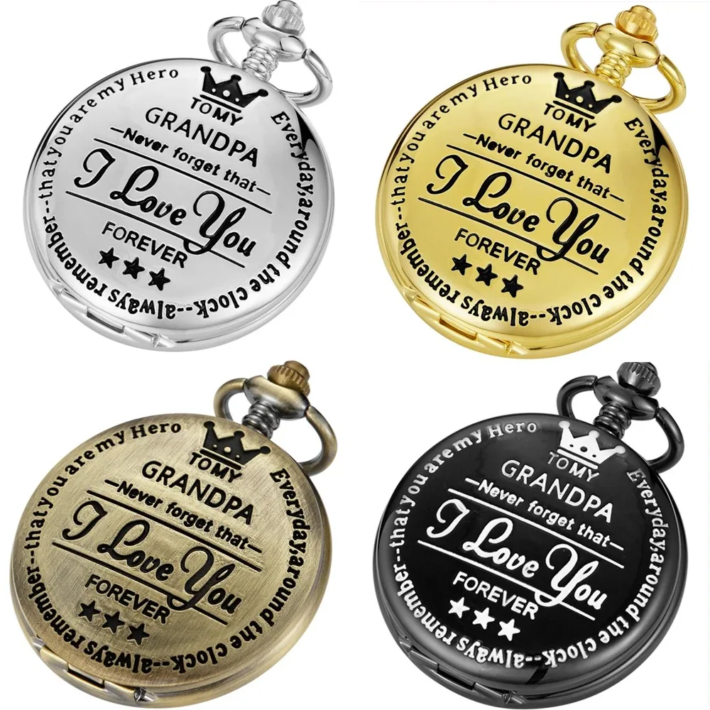 "A mio nonno" Ti amo per sempre Orologio da tasca al quarzo Tema vintage Collana pendente da uomo Orologio a catena Fob Miglior orologio regalo