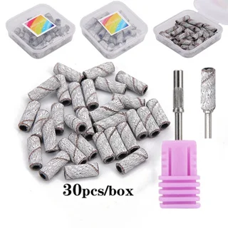 TFSCLOIN 30pcs/box Nail Small Mini Stainless Steel Sanding Bands Mandrel For Manicure Sandpaper Ring Holder Nail Drill Accessori