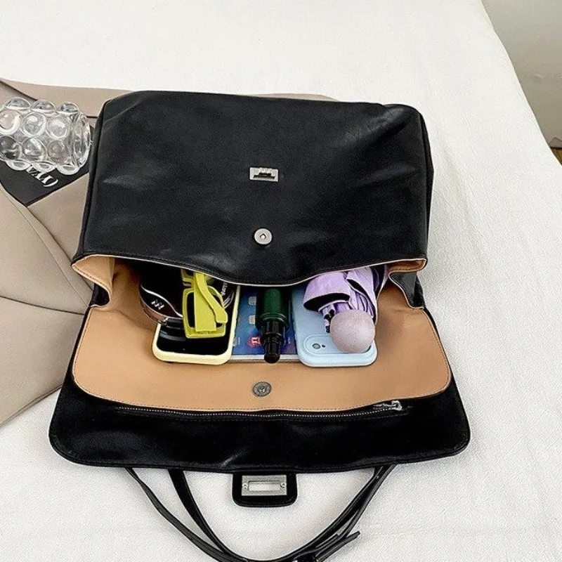 CEEKAY Matte PU Oversized Flap Sling Bag Simple Front Square Twist Metal Buckle Adjustable Dual Leather Shoulder Strap Casual
