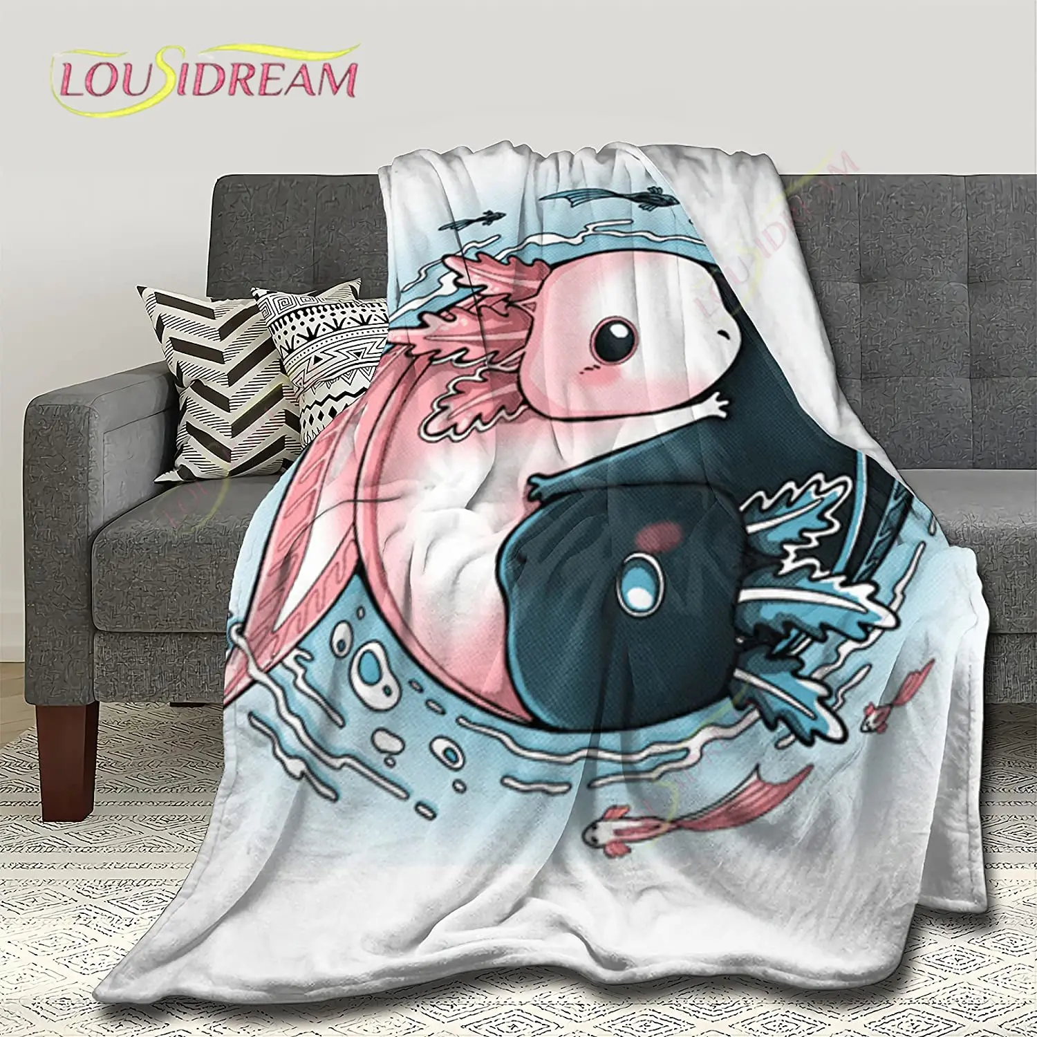 Pindola Cute Kawaii Axolotl Throw Blanket Warm Lightweight Soft Cozy Warm Home Decoration Suitable for Living Room Bedroom