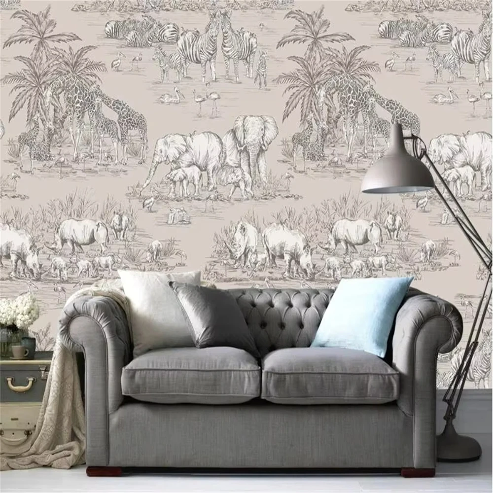 custom Vintage Nostalgic Alphabet elephant wallpapers for living room Mural Background Wall Painting Home Decor wall paper Bar