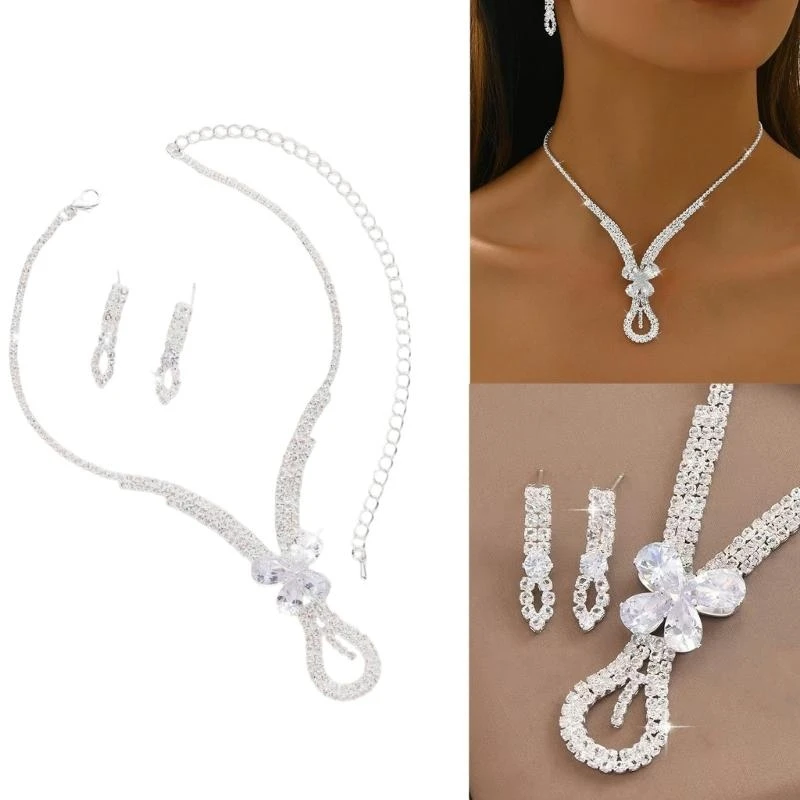 

Stylish Bridal Accessories Set Rhinestones Embellished Necklace and Earrings Y08E