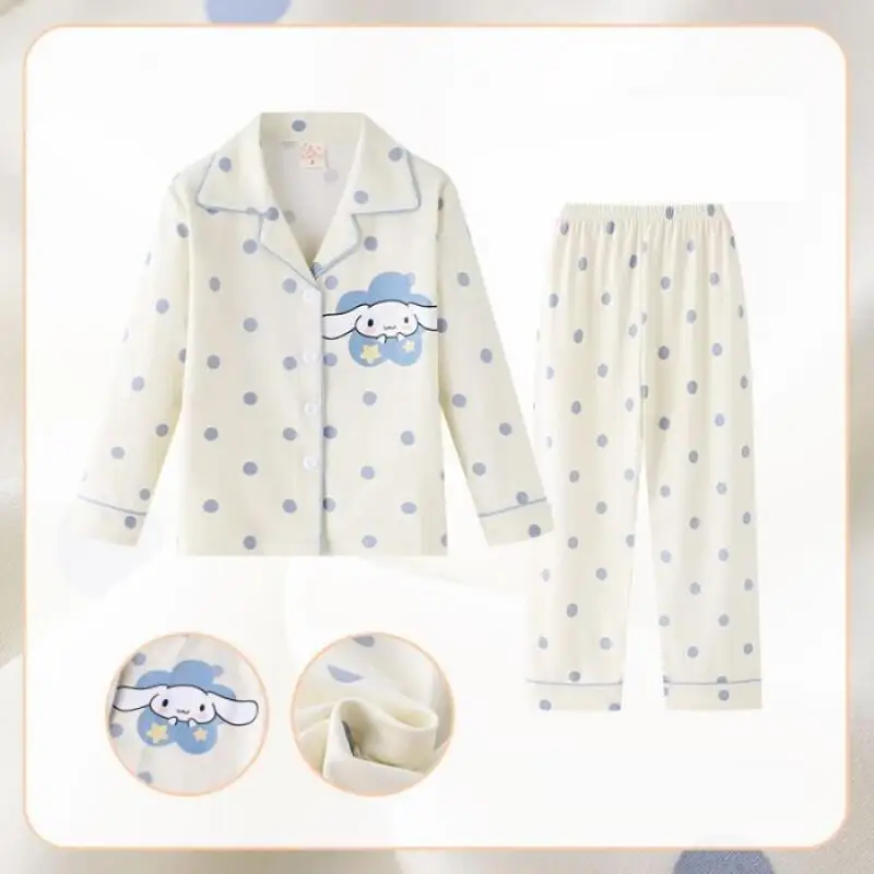 

Hot Sanrio Hello Kitty Girl Pajamas Two-Piece Set Children Spring Fall Pants Household Clothes Kawaii Fashion New Style Clothing