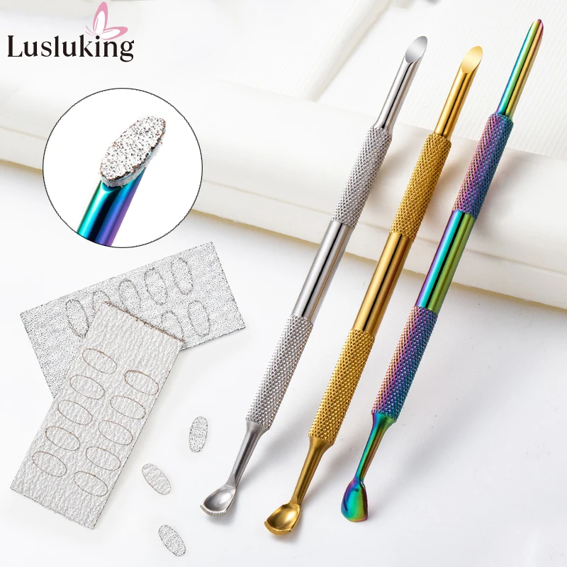 Manicure Stainless Steel Cuticle Pusher Horseshoe Nail Cuticle Pusher Self-adhesive Sandpaper Polish Removal Nail Polish Gel