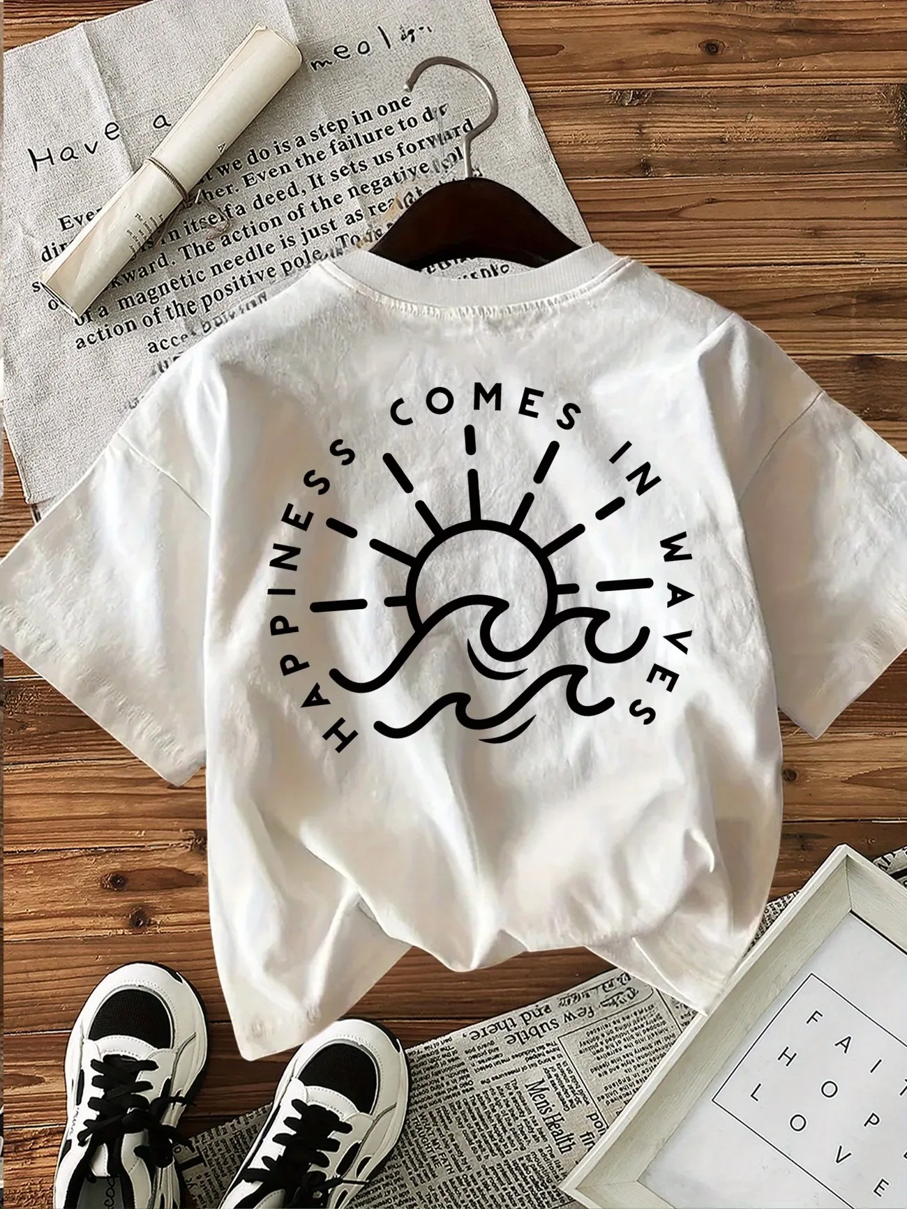 Y2k 100% Cotton Women's Casual Happiness Letter Graphic T-Shirt Soft Crew Neck Short Sleeve Top Shirt Design Ladies T Shirts