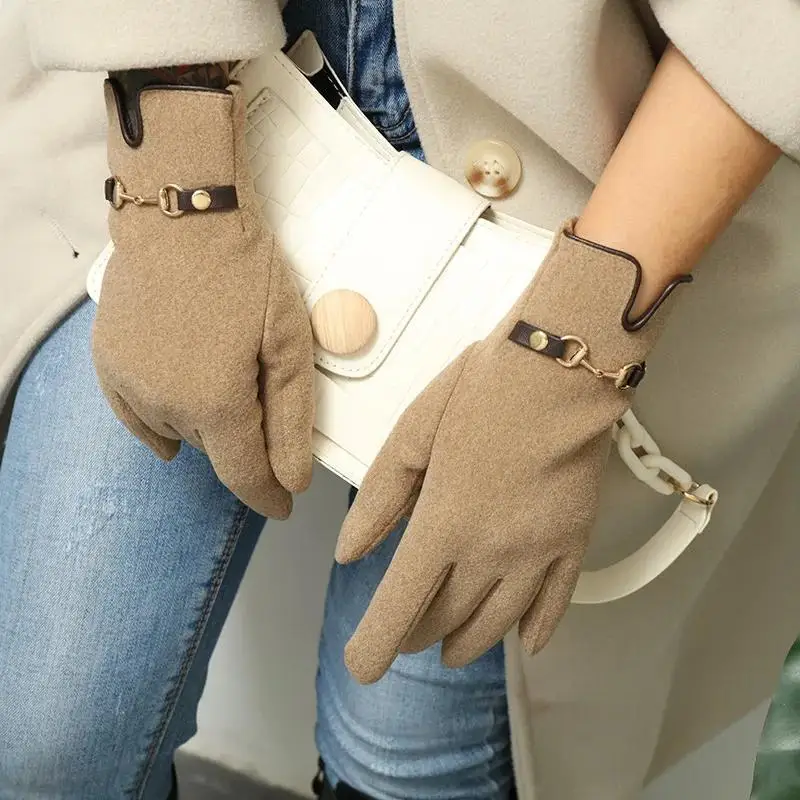 

1Pair Dralon Acrylic Fiber Winter Women Keep Warm Touch Screen Plus Fleece Chain Gloves Elegant Fashion Personality Soft