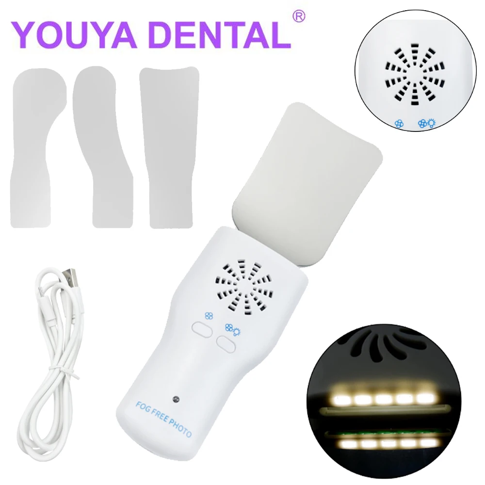 LED Light Dental Anti-Fog Mirrors Set Defogging Intraoral Photography Stainless Steel Mirror Dentistry Orthodontic Reflectors