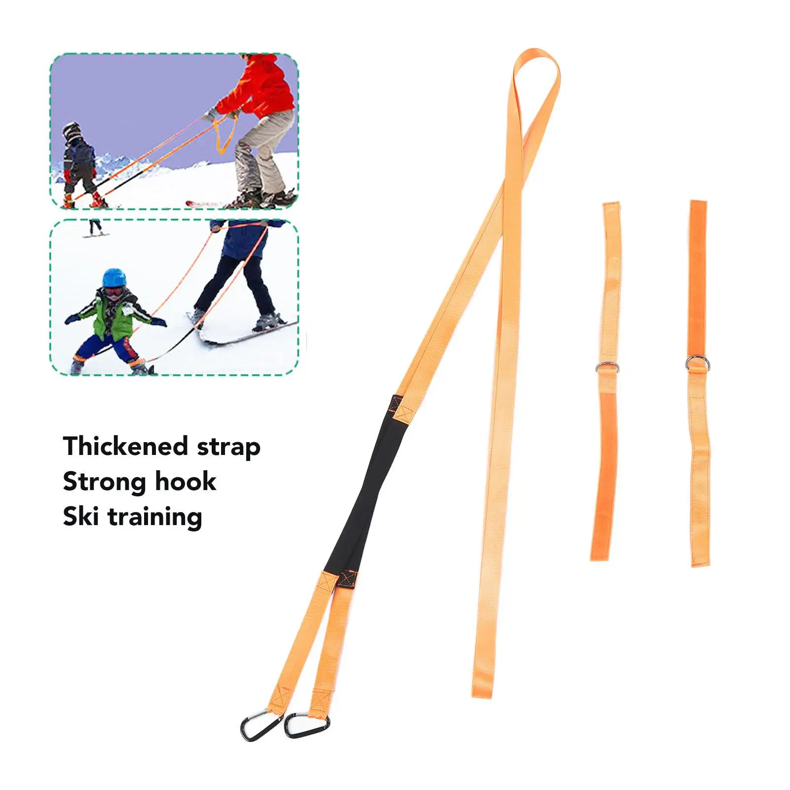 210cm Ski Harness with Thickened Buckle - Orange Traction  for kids ' Ski Training, Hook & Loop Design