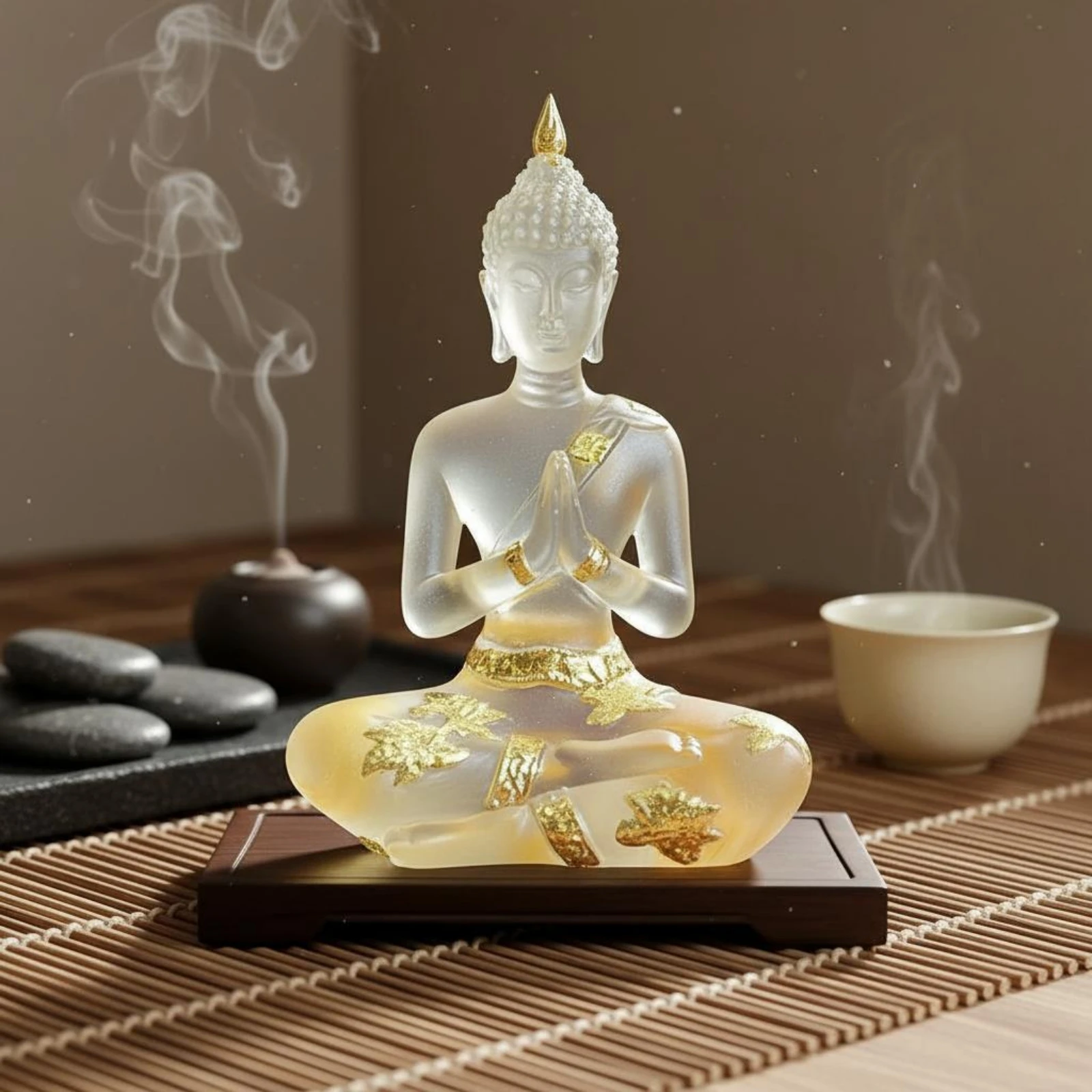 Sitting Buddha Statue Serene Decor Resin Buddha Figurine House Decoration Gold Foil Highlight for Mindfulness Practitioners