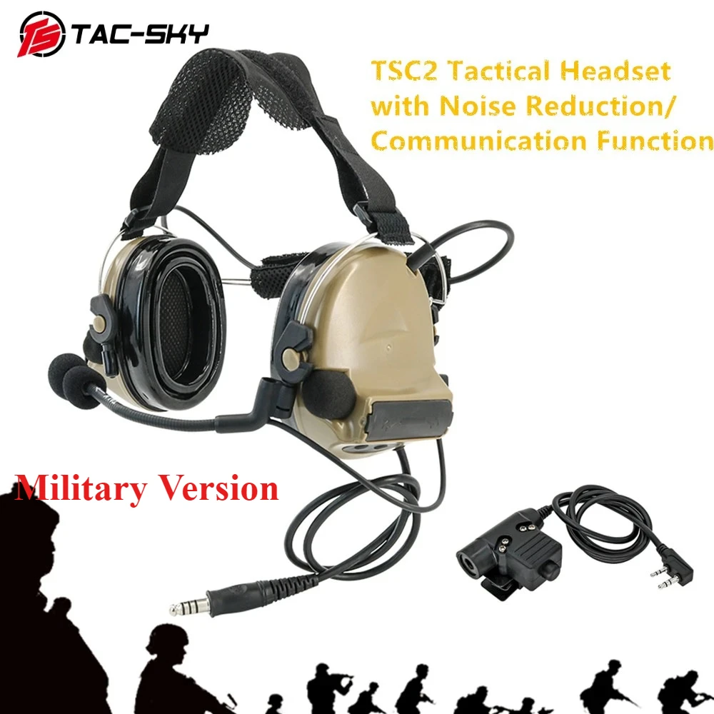 TAC-SKY Tactical TACSKYC2 Noise Cancelling Headset Hearing Protection Walkie Talkie Headset and Tactical U94 Ptt for Airsoft