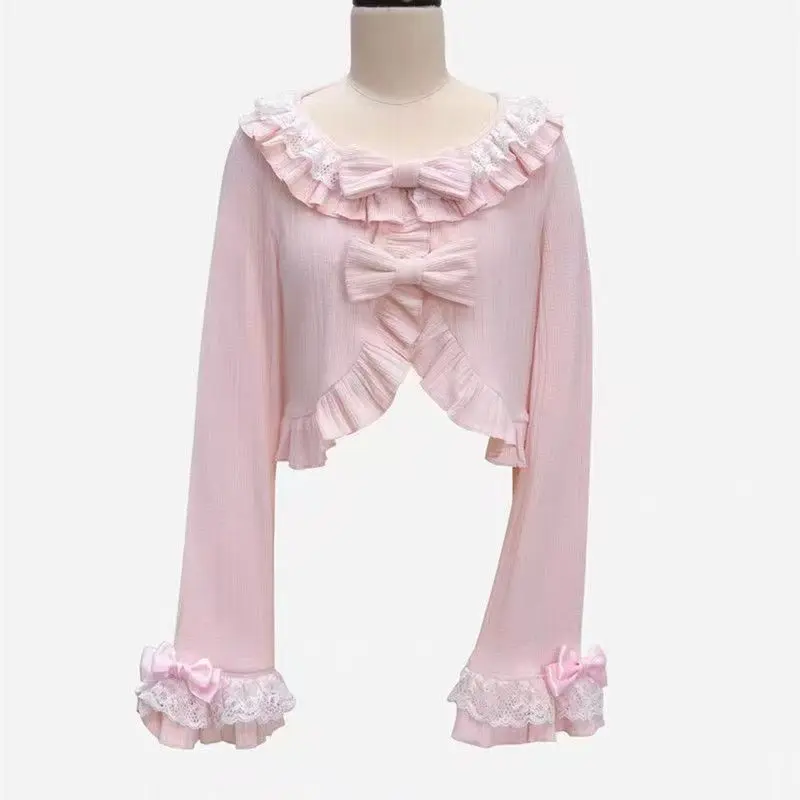 Vintage-Lolita-Bolero-Jacke mit herzförmigem Ausschnitt, Strick-Überzug für Frühling und Herbst, kurze Strickjacke mit japanischem Kawaii-Sonnenschutz