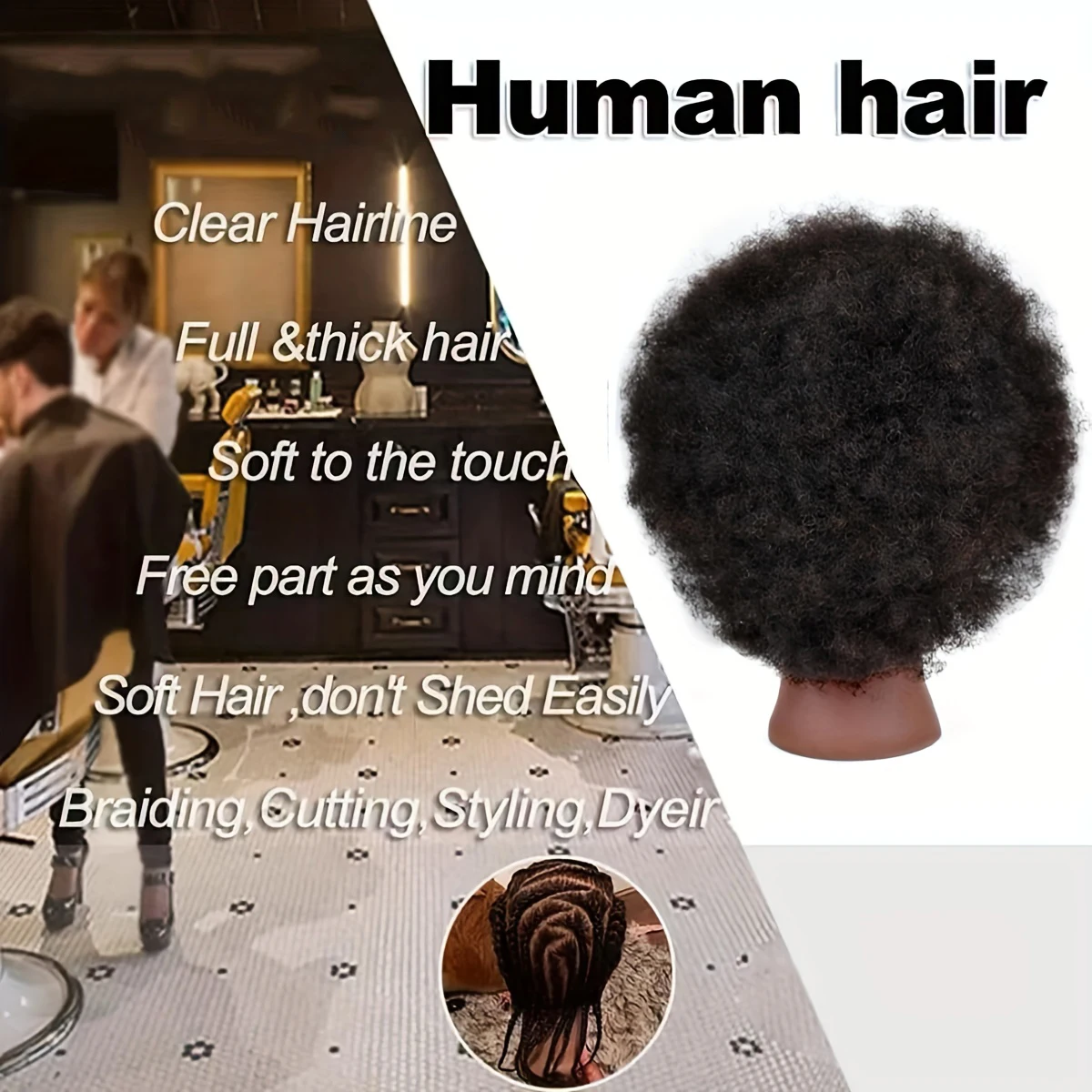 アフリカ人マネキンヘッド、人毛マネキンヘッド、巻き毛美容マネキンヘッド、スタンド付き、スタイリング練習用