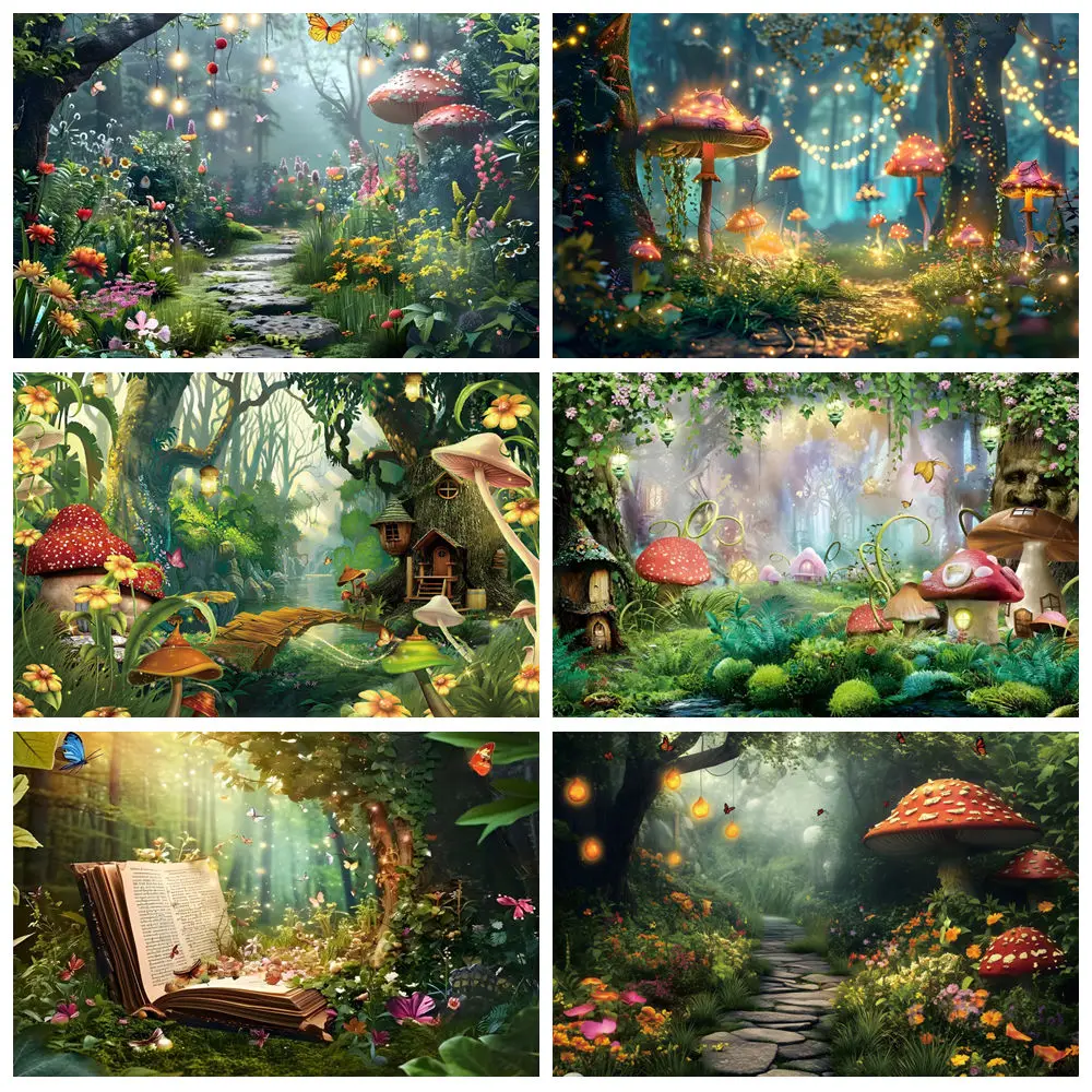 Fairy Tale Enchanted Forest Backdrop Wonderland Dreamy Jungle Mushroom Baby Birthday Party Photography Background  Photo Studio