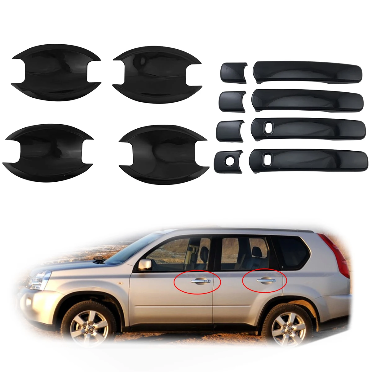 For NISSAN X-Trail XTrail T33 2008 2009 2010 20112013 Qashqai Black Carbon Car Accessory Door Handle Bowl Cover Trim Paste Style