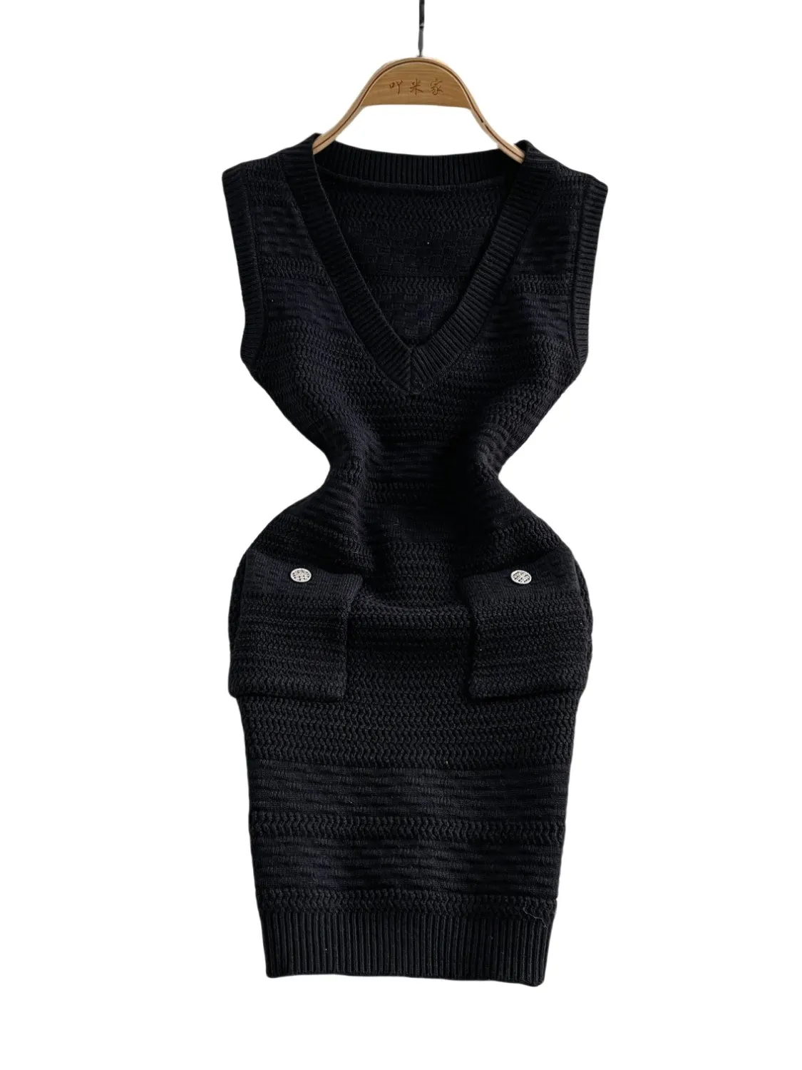 Foamlina chique vintage elegante com decote em v verão vestido de malha saia para mulheres apertado magro elegante chique vestidos de malha casual escritório