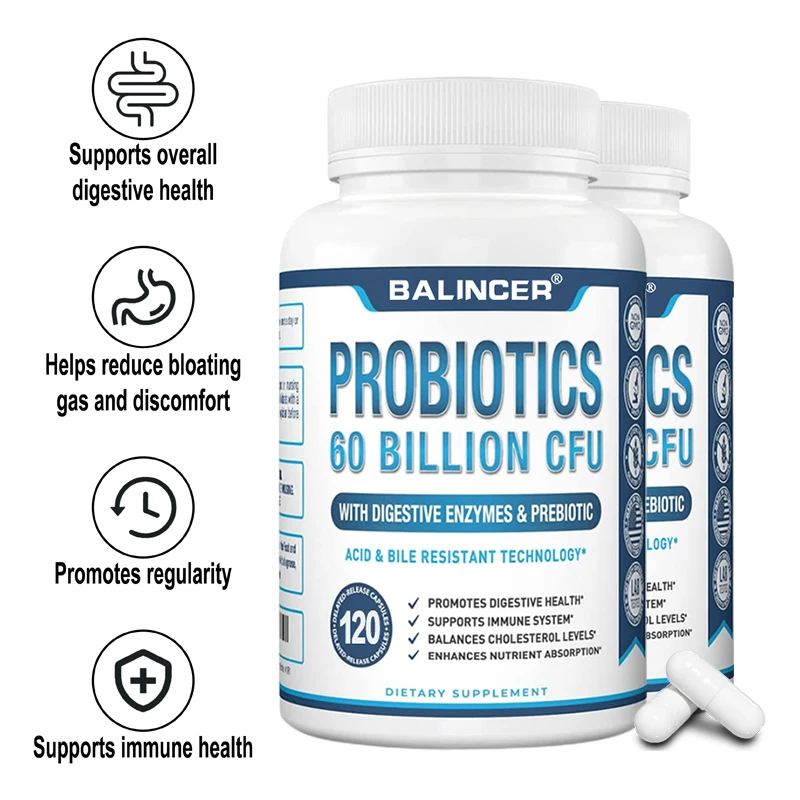 

Probiotic Supplement - Contains Digestive Enzymes and Prebiotics To Support Digestive Health and Immune System