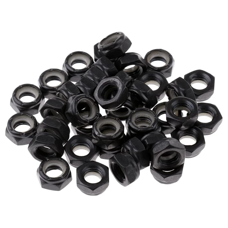 50Pcs Sturdy Skateboard Longboard Trucks Wheels Replacement Axle Nuts Hardware Black Skateboard Trucks Axle Nuts