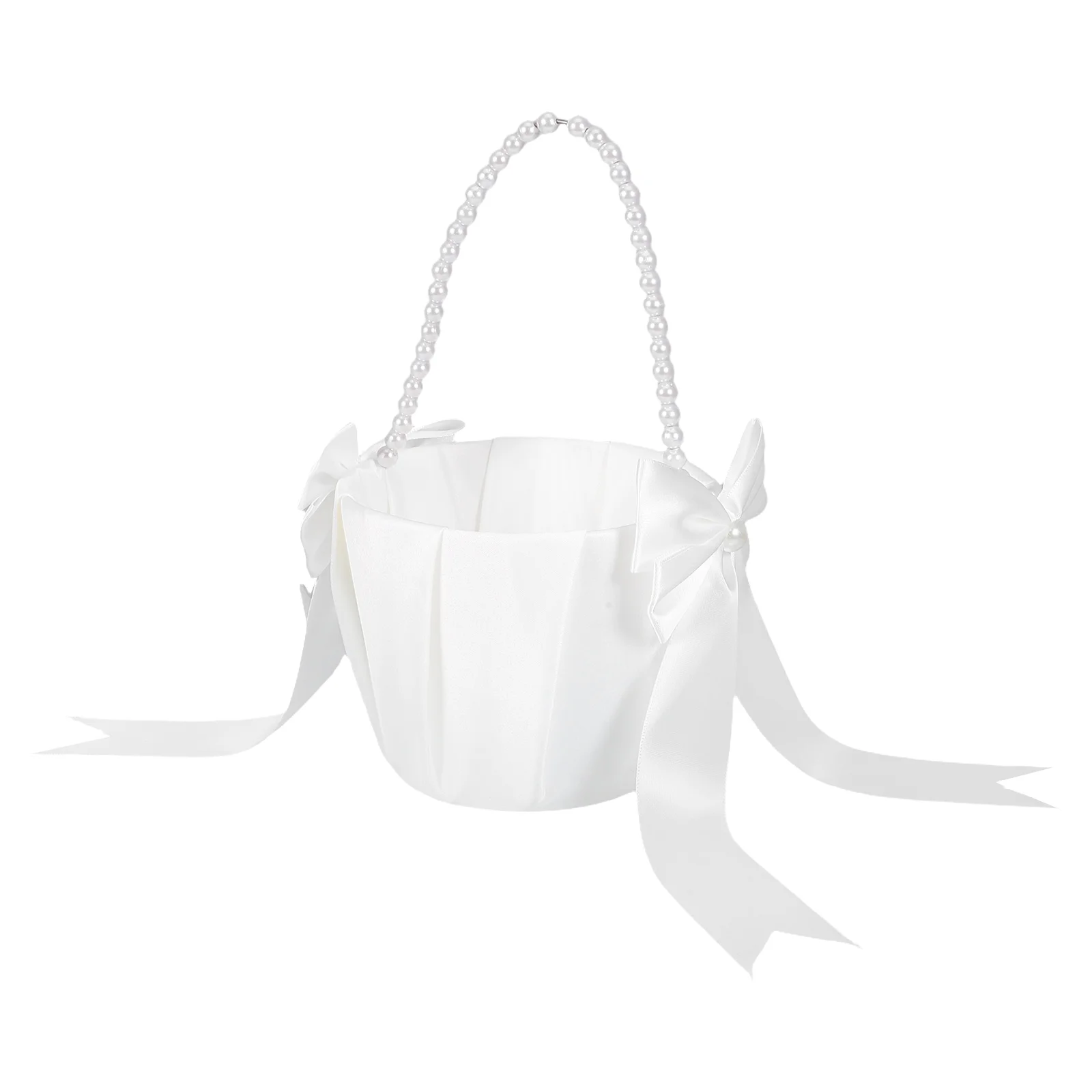 

Wedding Flower Basket Cute Small Woven for Girlfriend Bride Traditional Faux Pearl Handle Lightweight Suitable Celebrations