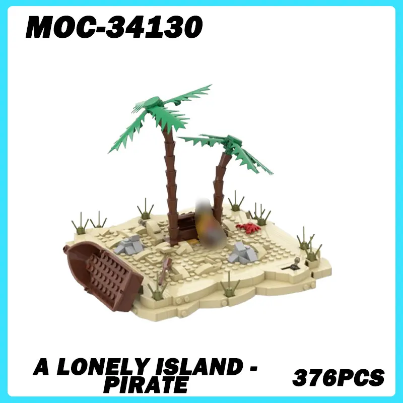 MOC-34130 Micro Architecture A lonely island - Pirate Building Blocks, DIY Model Bricks Puzzle Toys Brick Birthday Gifts 376PCS