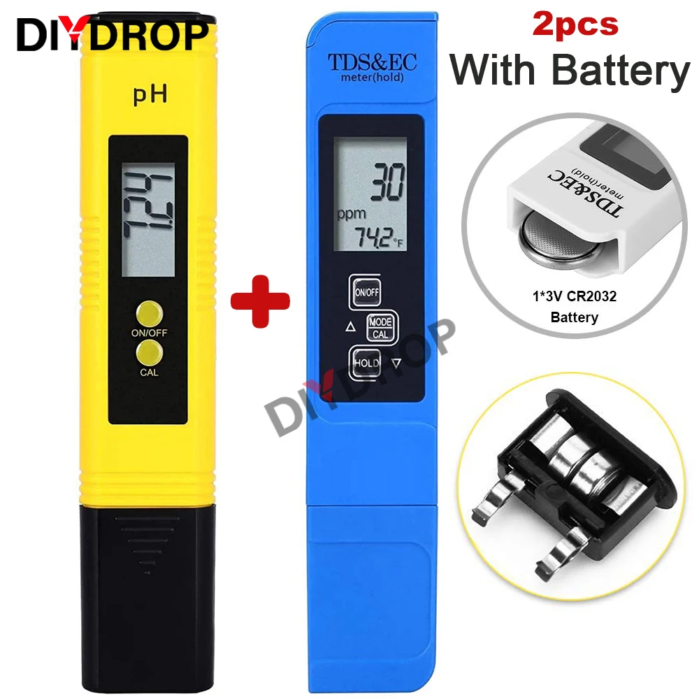 2pcs TDS PH Meter Digital Water Tester 0.01ph High Accuracy PH Meter 0-9990ppm Temperature TEMP PPM Tester