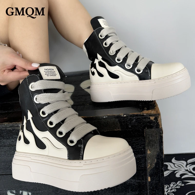 GMQM Classic Fashion Women\'s Ankle Boots Fire Platform Sports Sneakers Shoes Thick Sole Casual Round Toe Shoes Punk Gothic Style