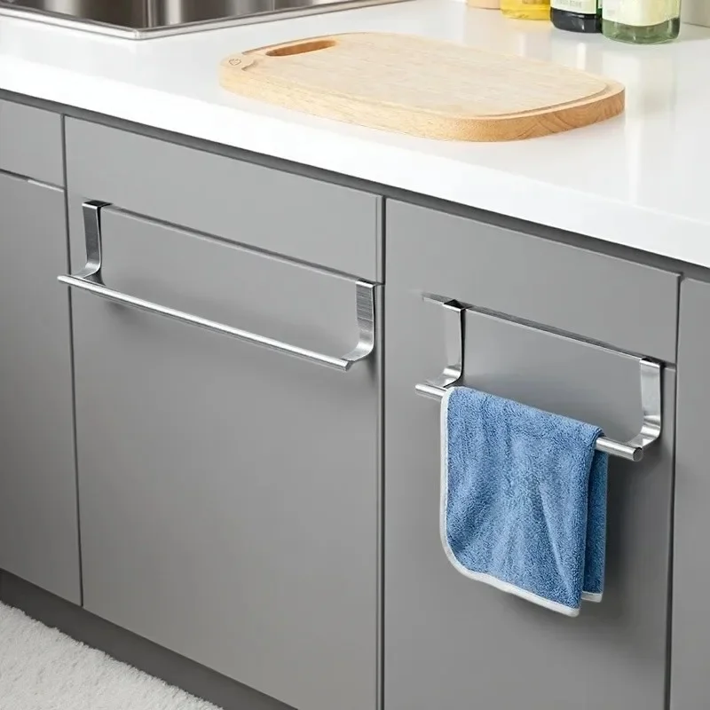 Door Back Towel Holder Rack, Stainless Steel No Drilling Kitchen Cabinet Cloth Hanging Storage Shelf Towel Bar