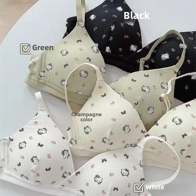 Women's French Style Triangle Cup KT Cat Small Bust Gathered Chest Bra Direct Manufacturer Cross-Border E-Commerce Southeast Asi