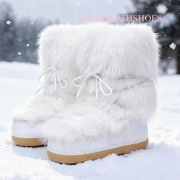 Brand Fashion White Women Boots European American Fashion Space Boot Wool Bread Footwear Snow Boot Plush Thermal Women Shoe 2024