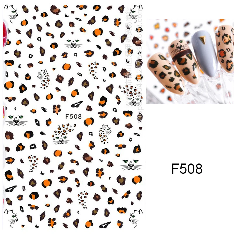 Nail Art 3d Decal Brown Colors Leopards Foots Prints Adhesive Sliders Nail Stickers Decoration For Manicure