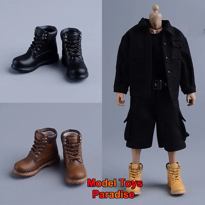 1/12 Men Soldier Outdoor Sports Hiking Boots High Top Lace Up Solid Sports Shoes Fit 6 Inches Action Figure Body