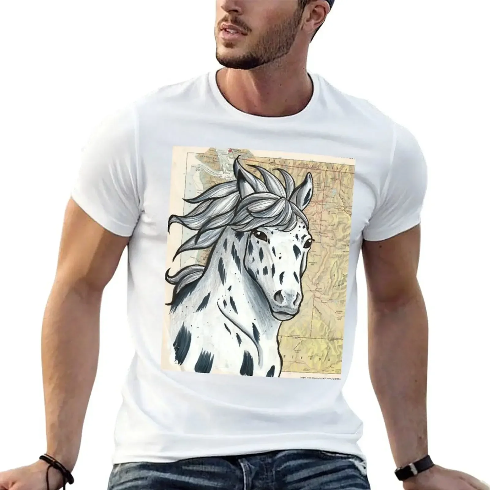 Appaloosa Horse on Map T-Shirt summer tops boys animal print summer top aesthetic clothes heavy weight t shirts for men