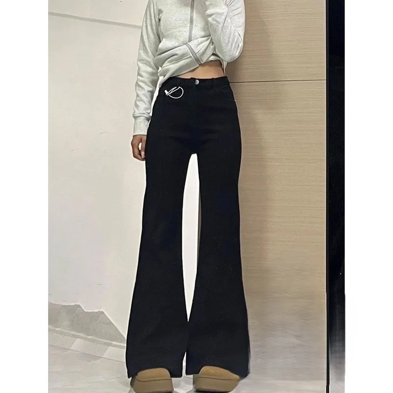 

Джинсы Bootcut, черные Y2K, женские весенние прямые брюки с высокой талией, серия Spicy Girl, осенняя камуфляжная рабочая одежда для девочек