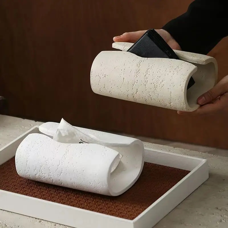 1PC Simple Style Vintage Cave Stone Tissue Box Resin Coffee Table Napkin Paper Organizer Box Bathroom Living Room Decoration