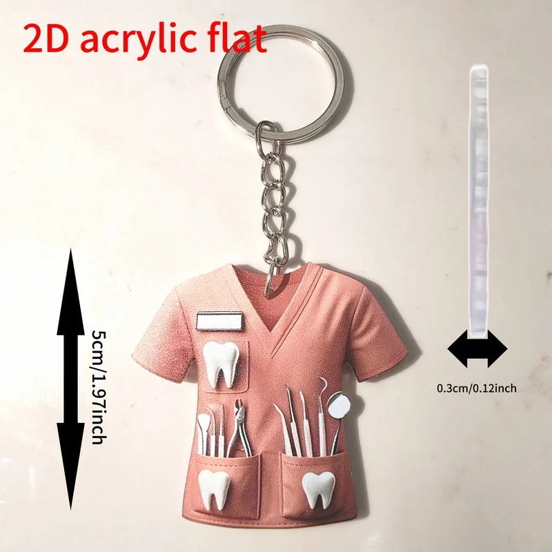 2D Dental Nurse Acrylic Keychain – Pink Blue Shirt Tools Design, Gift for Dental Professionals