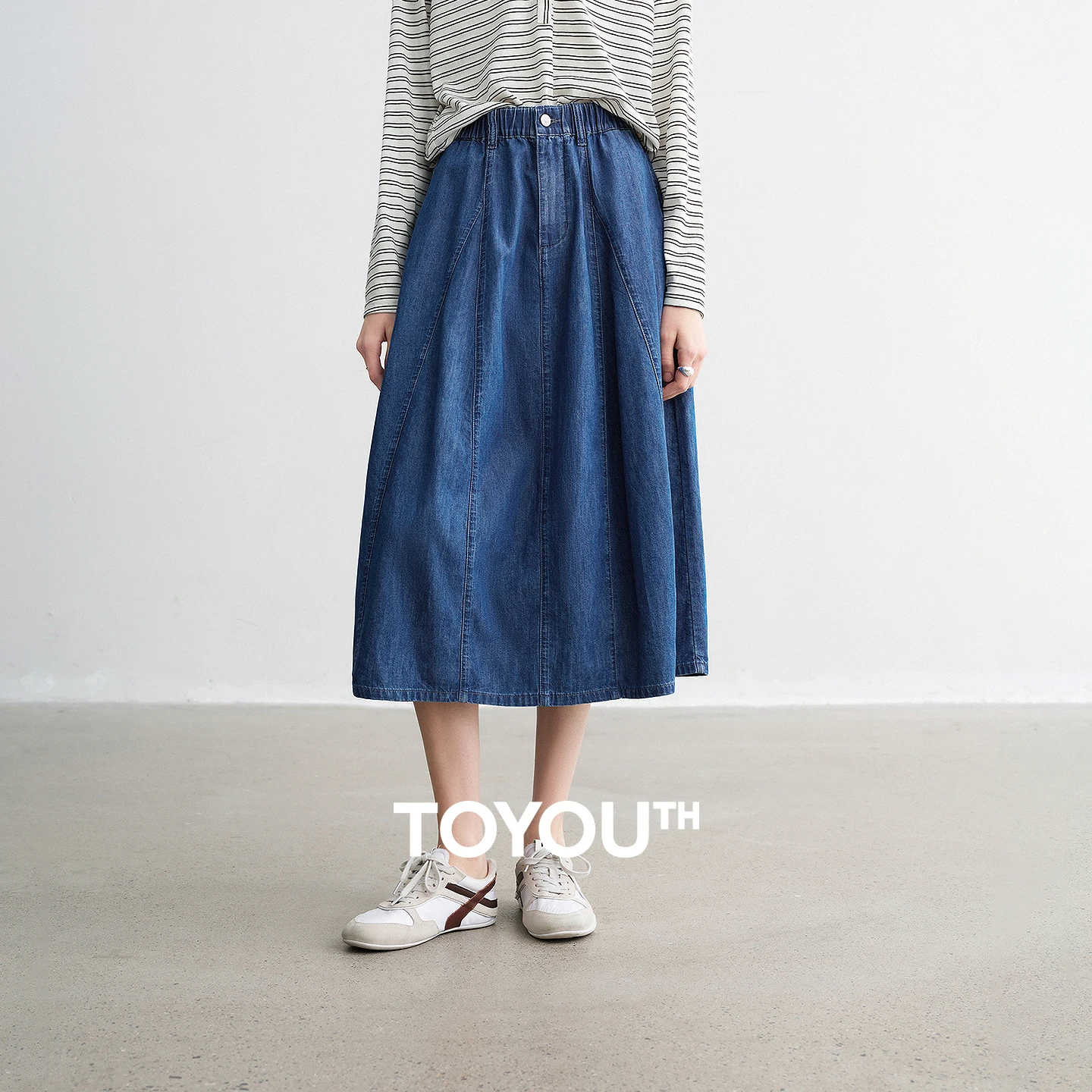 

TOYOUTH Women Cotton Skirts 2026 Spring New Minimalist Paneled Design Hip-Hiding A-Line Flare Skirts
